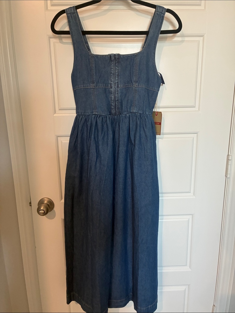 Women's Blue Denim Midi Pinafore Dress
